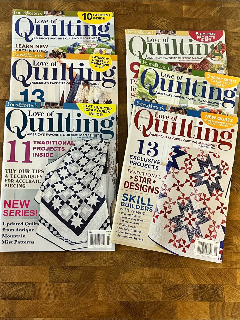 Set of 6 - Love of Quilting Magazines - 2015 Collection.